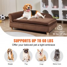 VEVOR Pet Sofa, Dog Couch for Large-Sized Dogs and Cats, Soft Velvety Dog Sofa Bed, 110 lbs Loading Cat Sofa, Dark Brown