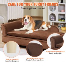 VEVOR Pet Sofa, Dog Couch for Large-Sized Dogs and Cats, Soft Velvety Dog Sofa Bed, 110 lbs Loading Cat Sofa, Dark Brown