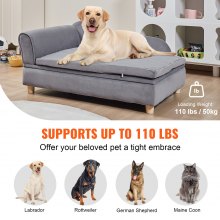 Canapea VEVOR pentru animale de companie, canapea pentru câini și pisici de talie mare, canapea pat moale catifelată, canapea pentru pisici cu încărcare de 110 lbs, gri
