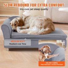 VEVOR Pet-soffa, hundsoffa för stora hundar och katter, mjuk sammetslen hundsoffa, 110 lbs lastande kattsoffa, grå
