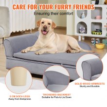 VEVOR Pet Sofa, Dog Couch for Large-Sized Dogs and Cats, Soft Velvety Dog Sofa Bed, 50 kg Loading Cat Sofa, Grey