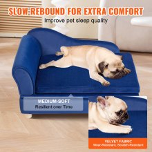 VEVOR Pet Sofa, Dog Couch for Medium-Sized Dogs and Cats, 30x18x16 inch Soft Velvety Dog Sofa Bed, 37kg Loading Cat Sofa, Blue