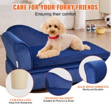 VEVOR Pet Sofa, Dog Couch for Medium-Sized Dogs and Cats, 30x18x16 inch Soft Velvety Dog Sofa Bed, 37kg Loading Cat Sofa, Blue