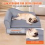 pug lounging on a medium-soft VEVOR pet sofa with velvet fabric, promoting pet sleep quality and comfort.