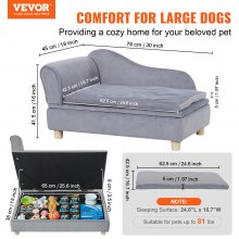 VEVOR Pet-soffa, hundsoffa för medelstora hundar och katter, mjuk sammetslen hundsoffa, 81 lbs lastande kattsoffa, grå