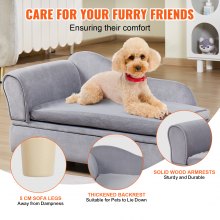 VEVOR Pet-soffa, hundsoffa för medelstora hundar och katter, mjuk sammetslen hundsoffa, 81 lbs lastande kattsoffa, grå