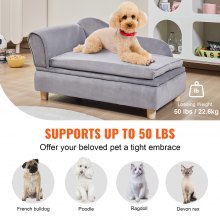 VEVOR Pet Sofa, Dog Couch for Medium-Sized Dogs and Cats, 30x18x16 inch Soft Velvety Dog Sofa Bed, 37kg Loading Cat Sofa, Grey