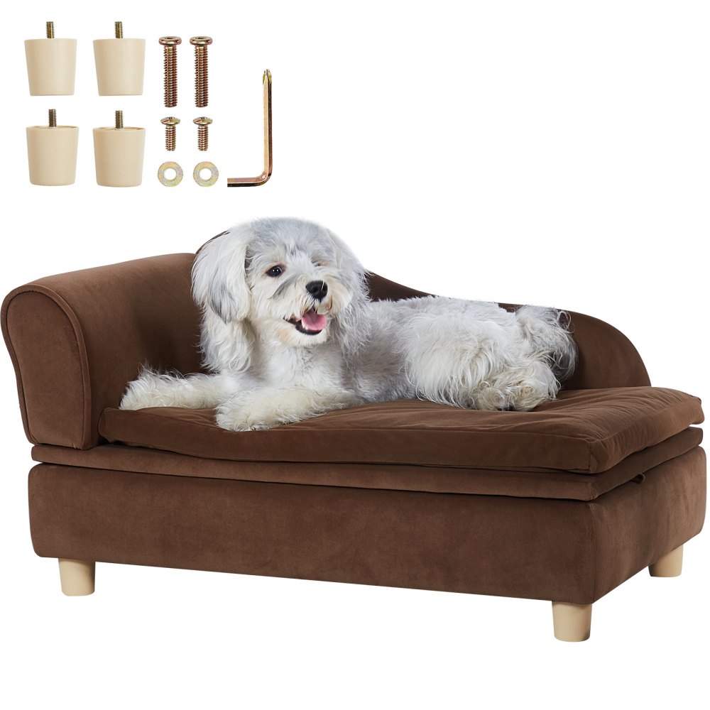 VEVOR Pet-soffa, hundsoffa för medelstora hundar och katter, mjuk sammetslen hundsoffa, 81 lbs Loading Cat-soffa, mörkbrun