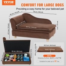 VEVOR Pet Sofa, Dog Couch for Medium-Sized Dogs and Cats, 30x18x16 inch Soft Velvety Dog Sofa Bed, 37kg Loading Cat Sofa, Dark Brown