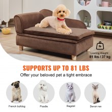 VEVOR Pet Sofa, Dog Couch for Medium-Sized Dogs and Cats, Soft Velvety Dog Sofa Bed, 37kg Loading Cat Sofa, Dark Brown