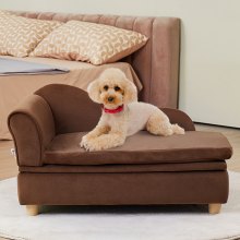 VEVOR Pet Sofa, Dog Couch for Medium-Sized Dogs and Cats, Soft Velvety Dog Sofa Bed, 37kg Loading Cat Sofa, Dark Brown