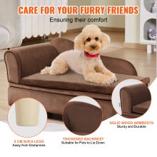 VEVOR Pet Sofa, Dog Couch for Medium-Sized Dogs and Cats, Soft Velvety Dog Sofa Bed, 81 lbs Loading Cat Sofa, Dark Brown