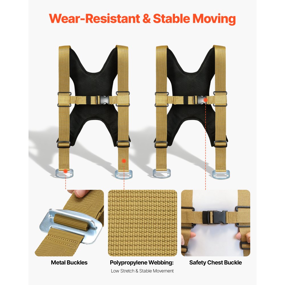 VEVOR Moving Straps, Supports up to 1000 lbs, 2-Person Lifting and Moving System with 2 Harness Straps & 2 Load-bearing Straps, Adjustable Lifting Straps for Moving Furniture Appliances Mattresses