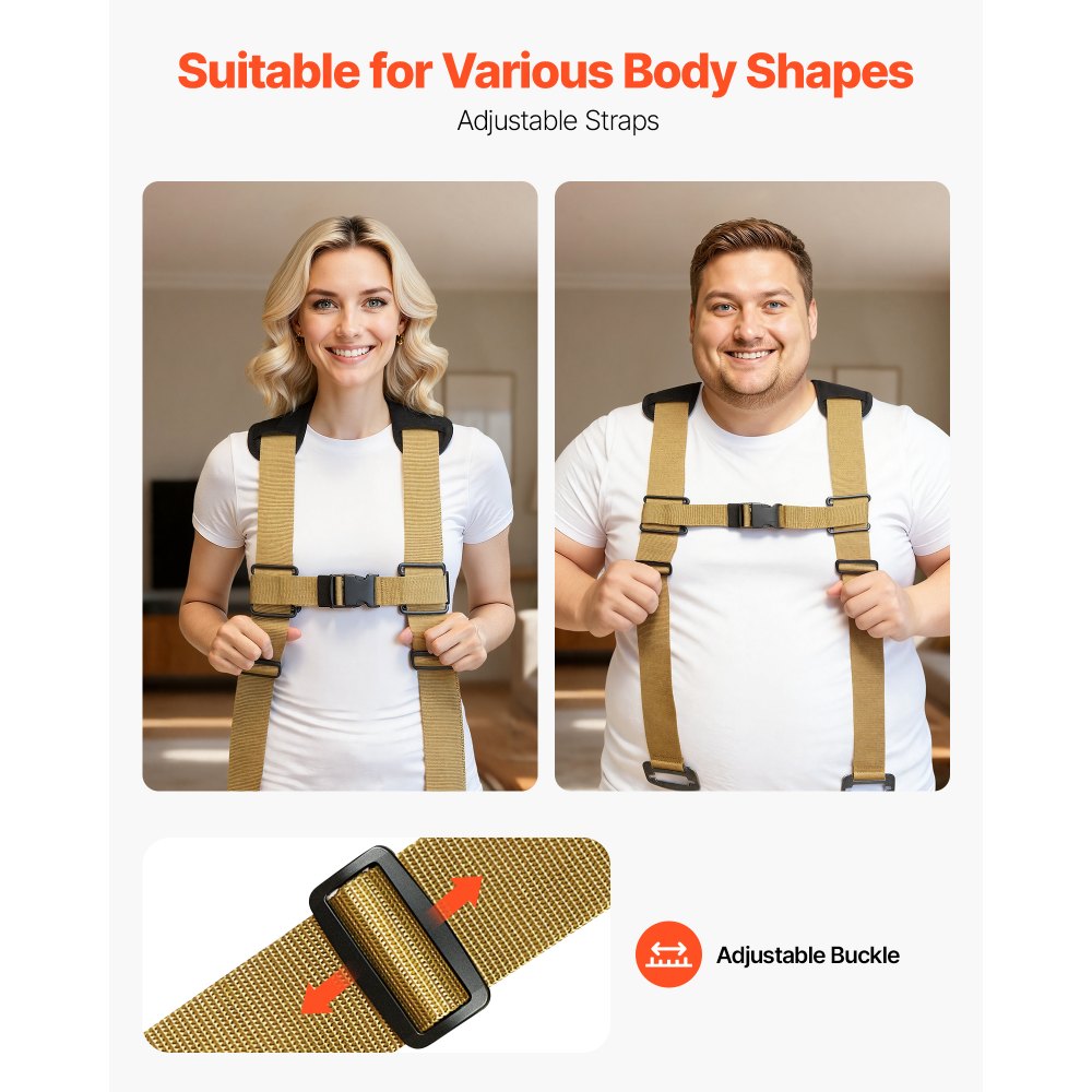 VEVOR Moving Straps, Supports up to 1000 lbs, 2-Person Lifting and Moving System with 2 Harness Straps & 2 Load-bearing Straps, Adjustable Lifting Straps for Moving Furniture Appliances Mattresses