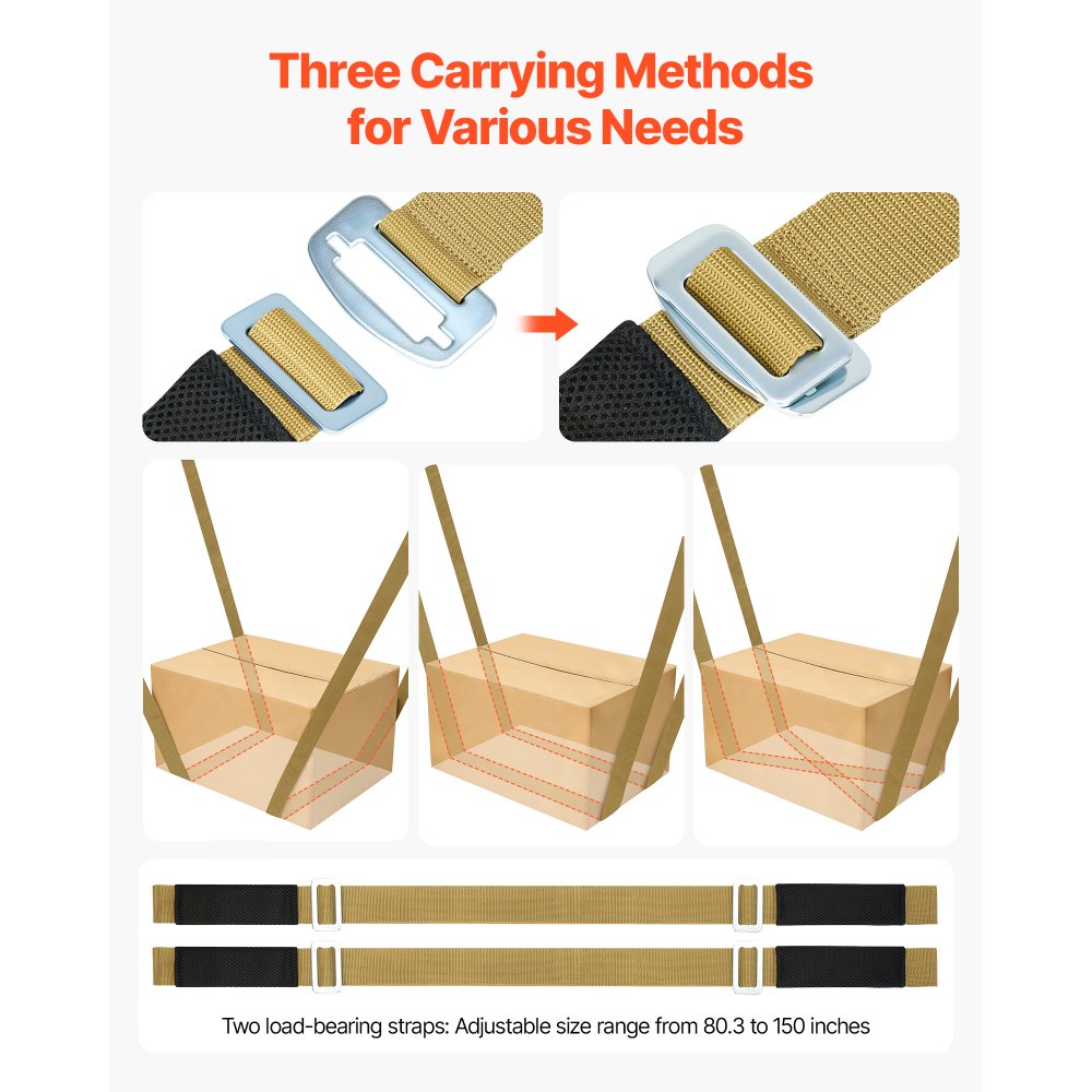 VEVOR Moving Straps, Supports up to 1000 lbs, 2-Person Lifting and Moving System with 2 Harness Straps & 2 Load-bearing Straps, Adjustable Lifting Straps for Moving Furniture Appliances Mattresses