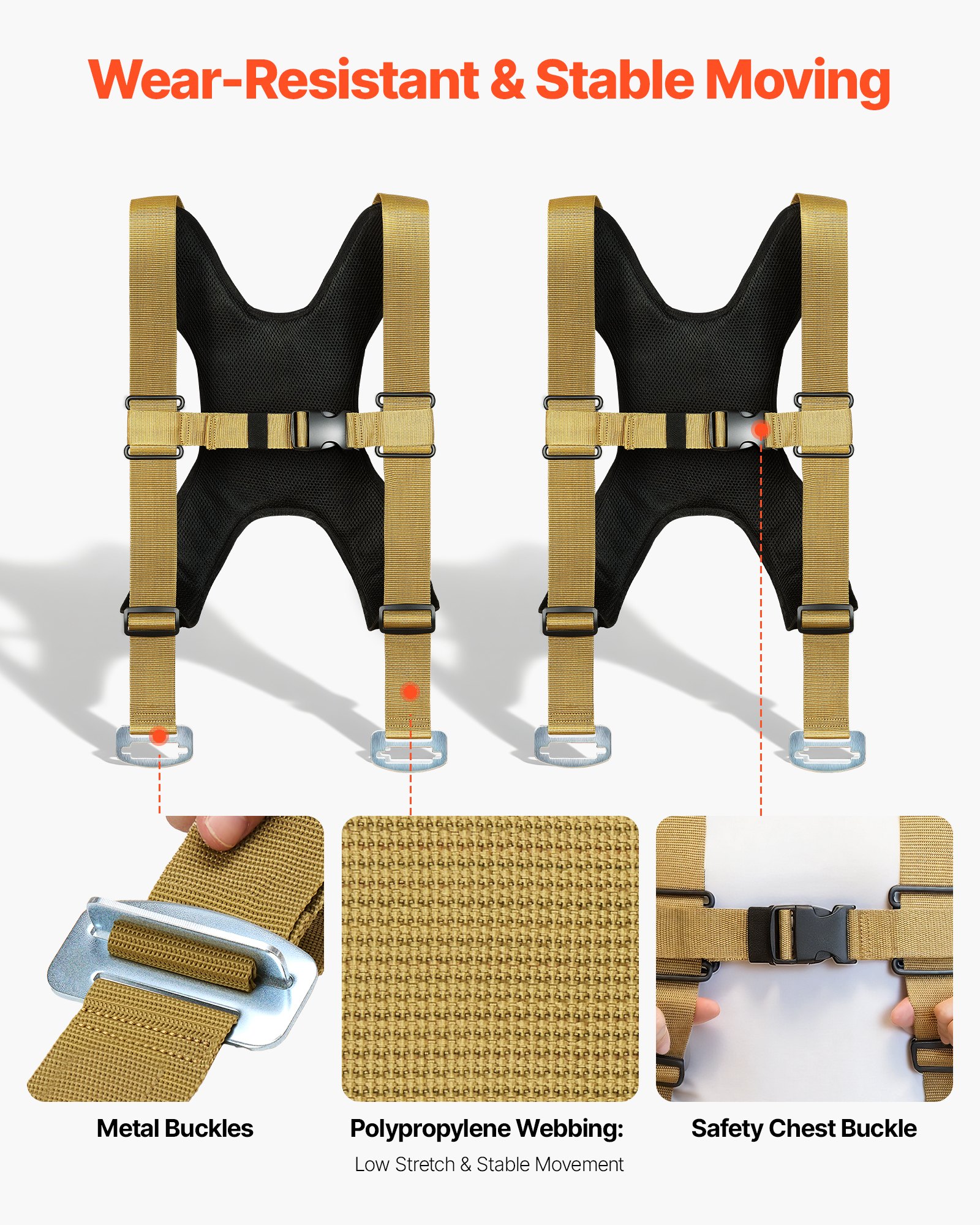 VEVOR Moving Straps, Supports up to 1000 lbs, 2-Person Lifting and Moving System with 2 Harness Straps & 2 Load-bearing Straps, Adjustable Lifting Straps for Moving Furniture Appliances Mattresses