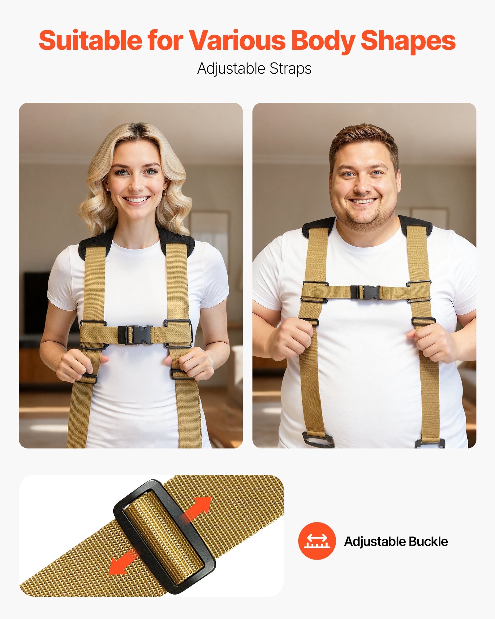 VEVOR Moving Straps, Supports up to 1000 lbs, 2-Person Lifting and Moving System with 2 Harness Straps & 2 Load-bearing Straps, Adjustable Lifting Straps for Moving Furniture Appliances Mattresses