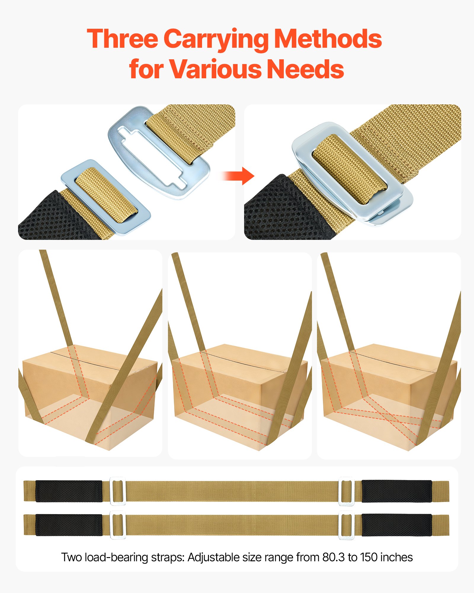 VEVOR Moving Straps, Supports up to 1000 lbs, 2-Person Lifting and Moving System with 2 Harness Straps & 2 Load-bearing Straps, Adjustable Lifting Straps for Moving Furniture Appliances Mattresses