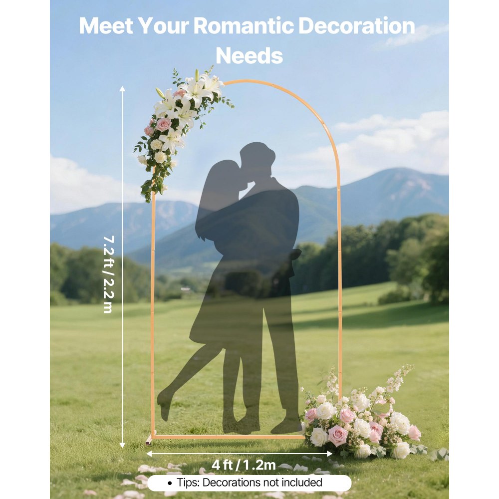 VEVOR Arch Backdrop Stand, 7.2 x 4 ft, Stable Structure, Easy Assembly, 1 Piece Gold Metal Arch Backdrop Stand for Wedding, Birthday Party, Graduation, Holiday Celebration, and Ceremony Decoration