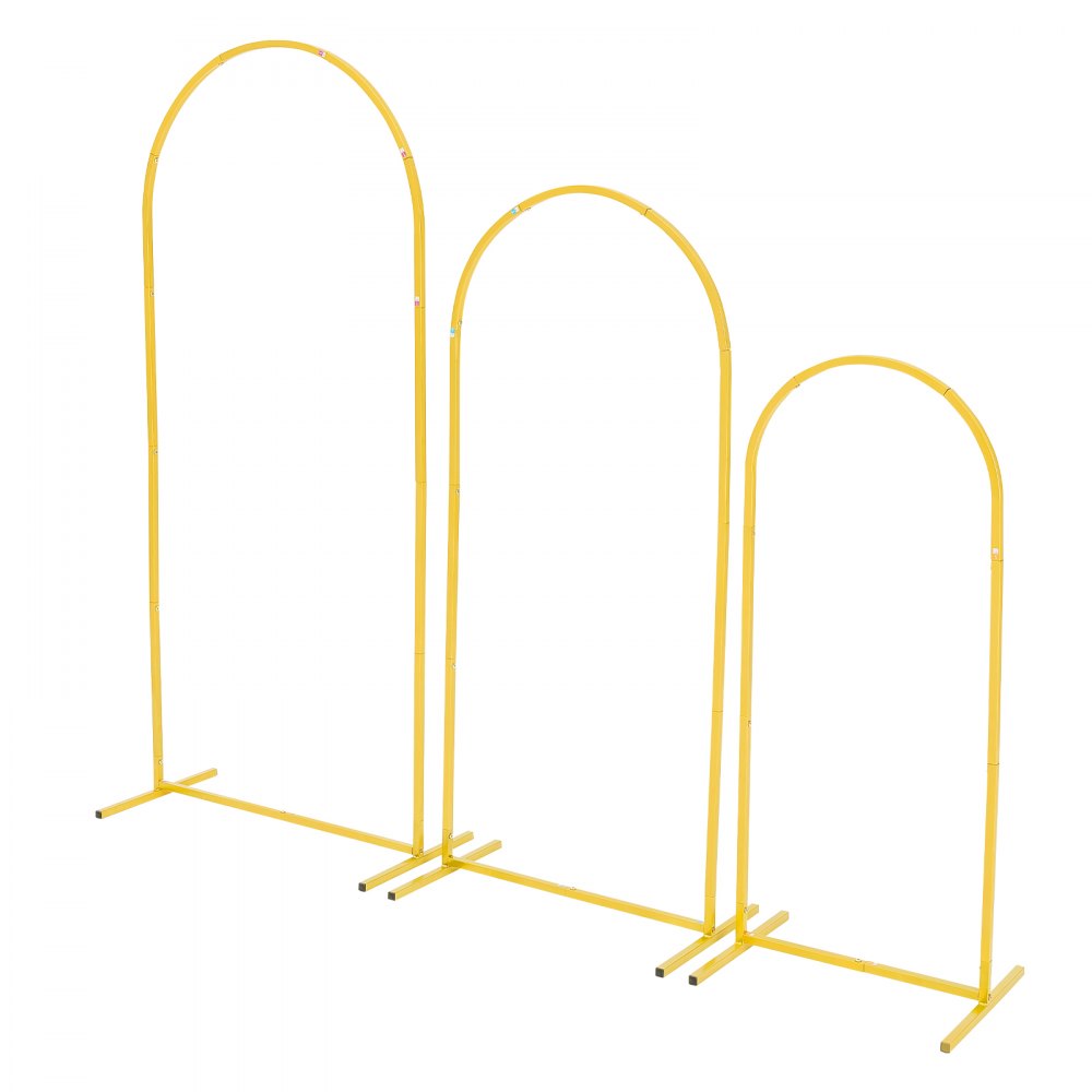 VEVOR Arch Backdrop Stand, Set of 3, 1.8/1.5/1.2 m, Stable Structure, Easy Assembly, Gold Metal Arch Backdrop Stand for Wedding, Birthday Party, Graduation, Celebration, and Ceremony Decoration