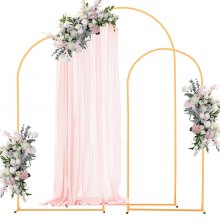 VEVOR Arch Backdrop Stand, Set of 3, 7.2/6.6/6 ft, Stable Structure, Easy Assembly, Gold Metal Arch Backdrop Stand for Wedding, Birthday Party, Graduation, Holiday Celebration, and Ceremony Decoration