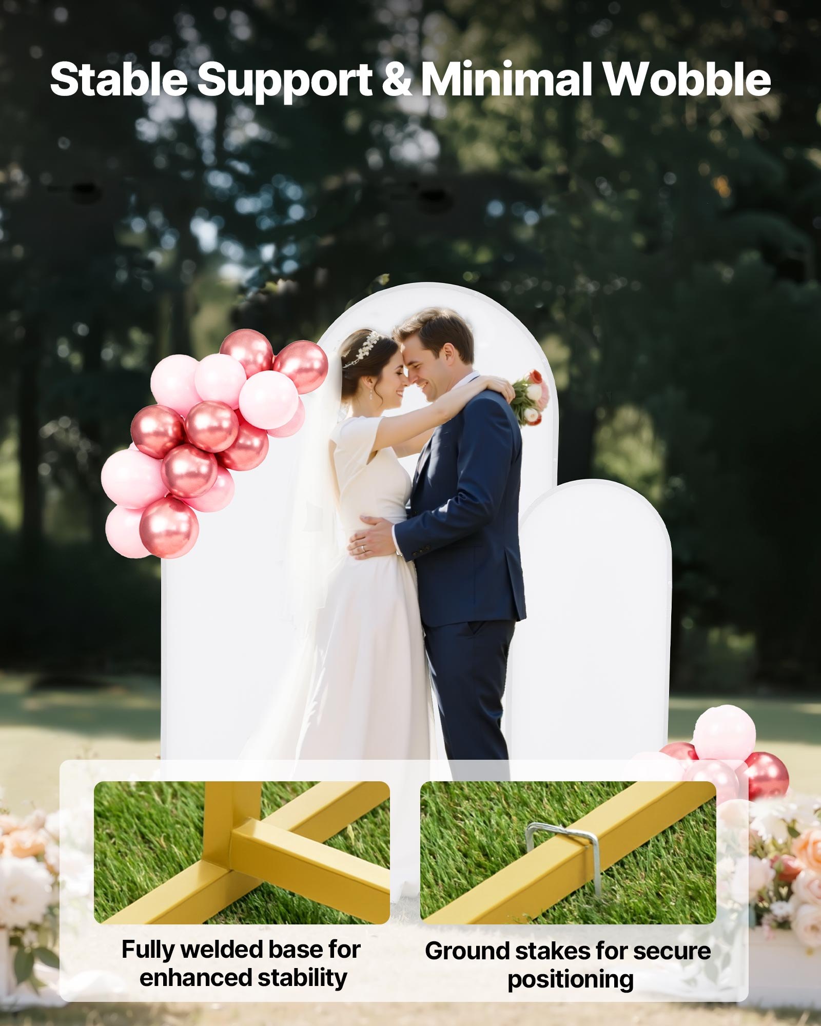 VEVOR Arch Backdrop Stand, Set of 3, 1.8/1.5/1.2 m, Stable Structure, Easy Assembly, Gold Metal Arch Backdrop Stand with Cover, for Wedding, Birthday Party, Celebration, and Ceremony Decoration