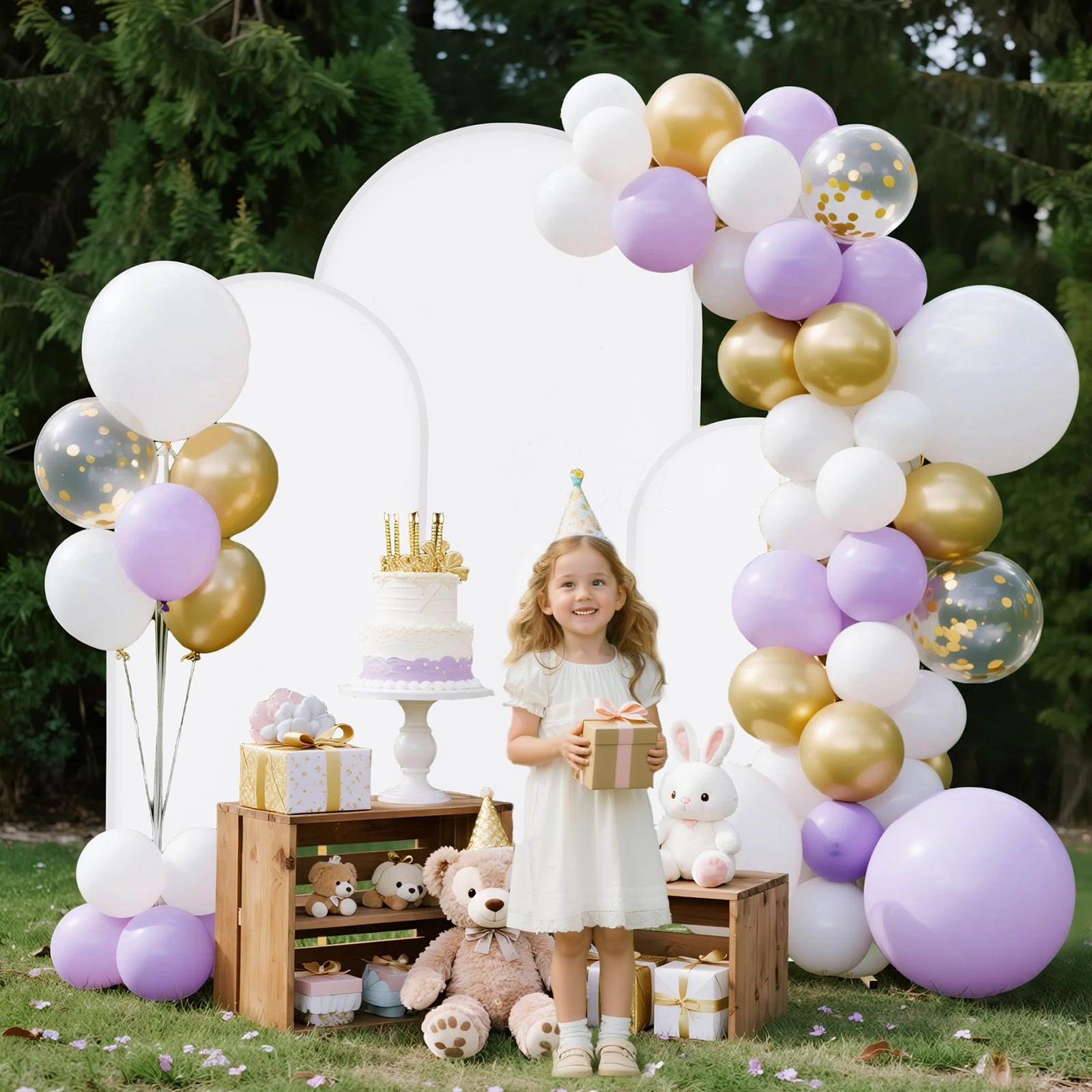 VEVOR Arch Backdrop Stand, Set of 3, 1.8/1.5/1.2 m, Stable Structure, Easy Assembly, Gold Metal Arch Backdrop Stand with Cover, for Wedding, Birthday Party, Celebration, and Ceremony Decoration