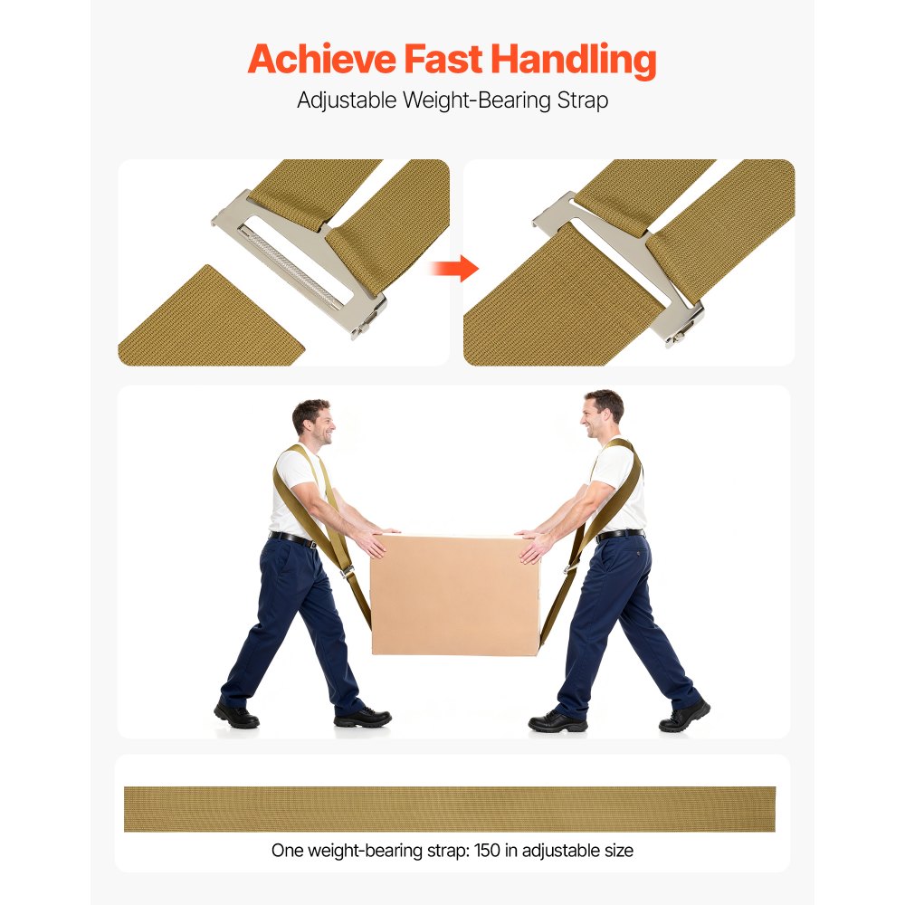 VEVOR Moving Straps, Supports up to 453.6 kg, 2-Person Lifting and Moving System with 2 Harness Straps & 1 Load-bearing Strap, Adjustable Lifting Shoulder Straps Move Furniture Appliances Mattresses