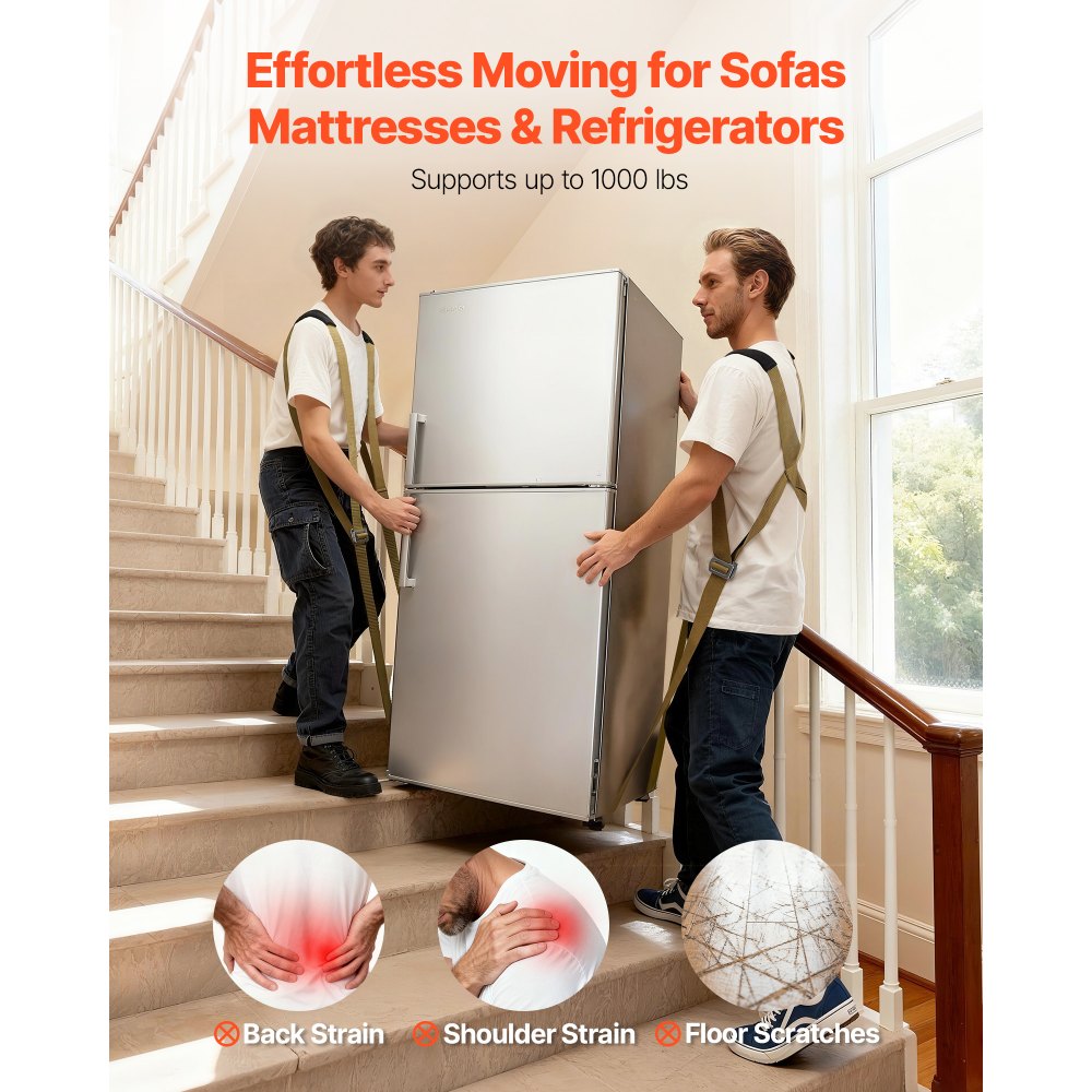 VEVOR Moving Straps, Supports up to 453.6 kg, 2-Person Lifting and Moving System with 2 Harness Straps & 2 Load-bearing Straps, Adjustable Lifting Shoulder Straps Move Furniture Appliances Mattresses