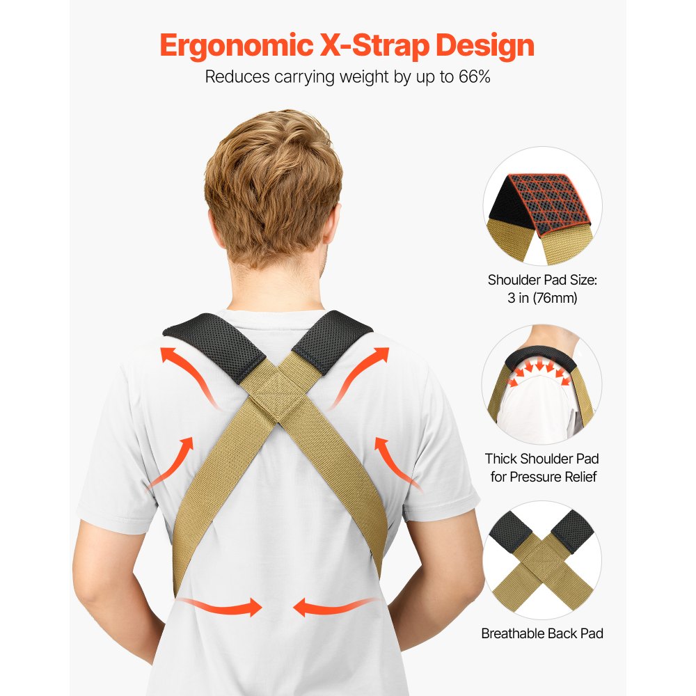 VEVOR Moving Straps, Supports up to 453.6 kg, 2-Person Lifting and Moving System with 2 Harness Straps & 2 Load-bearing Straps, Adjustable Lifting Shoulder Straps Move Furniture Appliances Mattresses