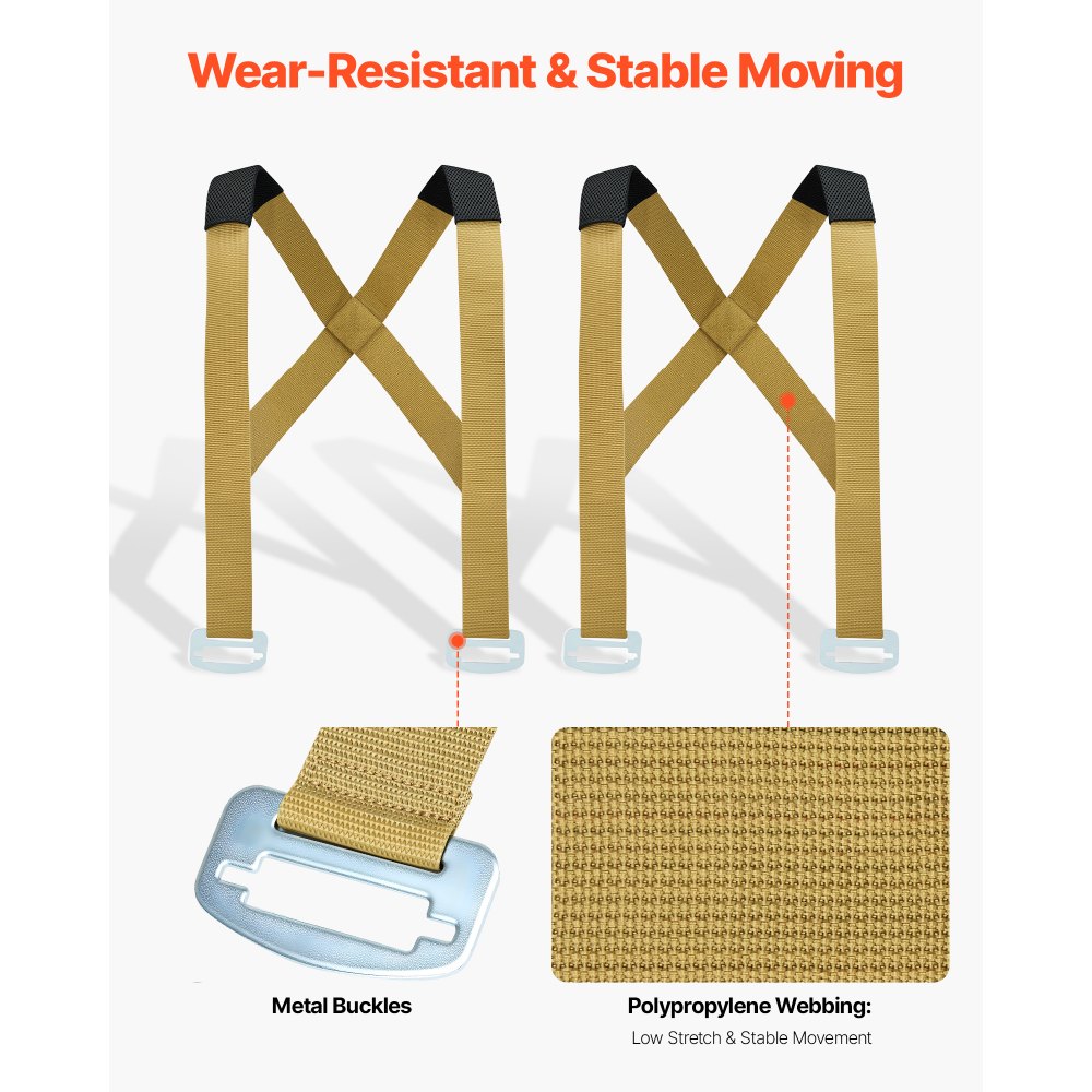 VEVOR Moving Straps, Supports up to 453.6 kg, 2-Person Lifting and Moving System with 2 Harness Straps & 2 Load-bearing Straps, Adjustable Lifting Shoulder Straps Move Furniture Appliances Mattresses