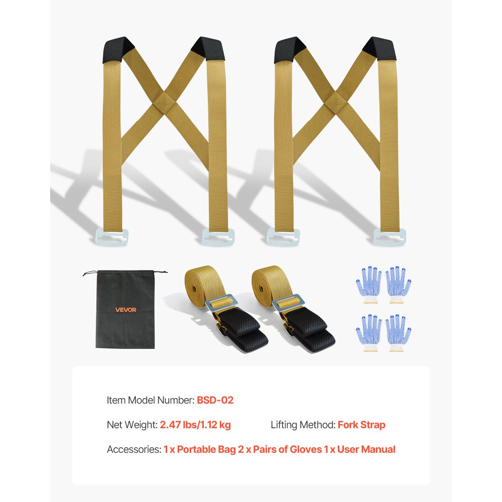 VEVOR Moving Straps, Supports up to 1000 lbs, 2-Person Lifting and Moving System with 2 Harness Straps & 2 Load-bearing Straps, Adjustable Lifting Shoulder Straps Move Furniture Appliances Mattresses