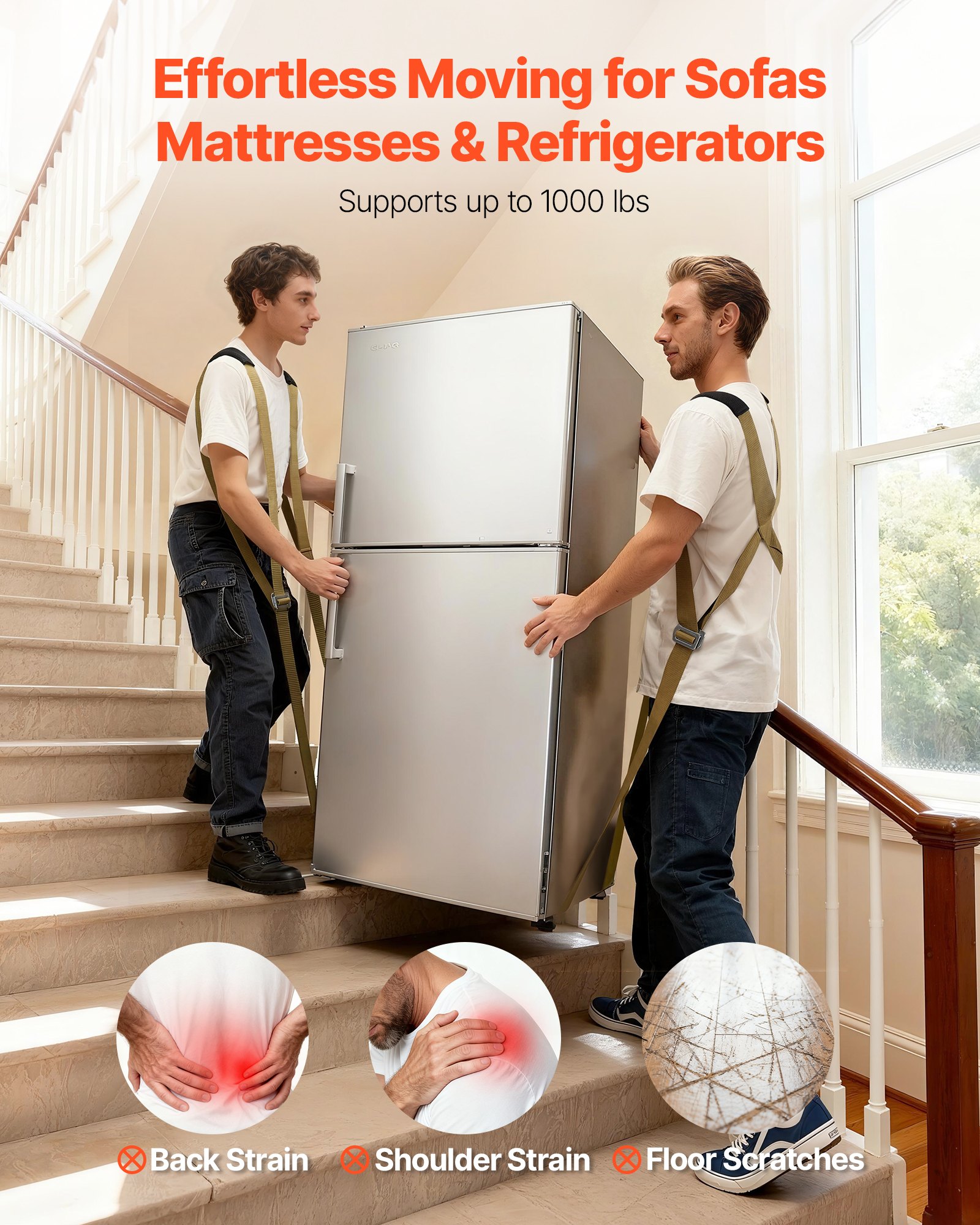 VEVOR Moving Straps, Supports up to 453.6 kg, 2-Person Lifting and Moving System with 2 Harness Straps & 2 Load-bearing Straps, Adjustable Lifting Shoulder Straps Move Furniture Appliances Mattresses