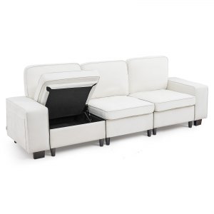 VEVOR 100-Inch Modular 3-Seater Sofa – Comfy Couch with Deep Seats & Hidden Storage, Modern Design for Living Room, Apartment, or Office, White | VEVOR US