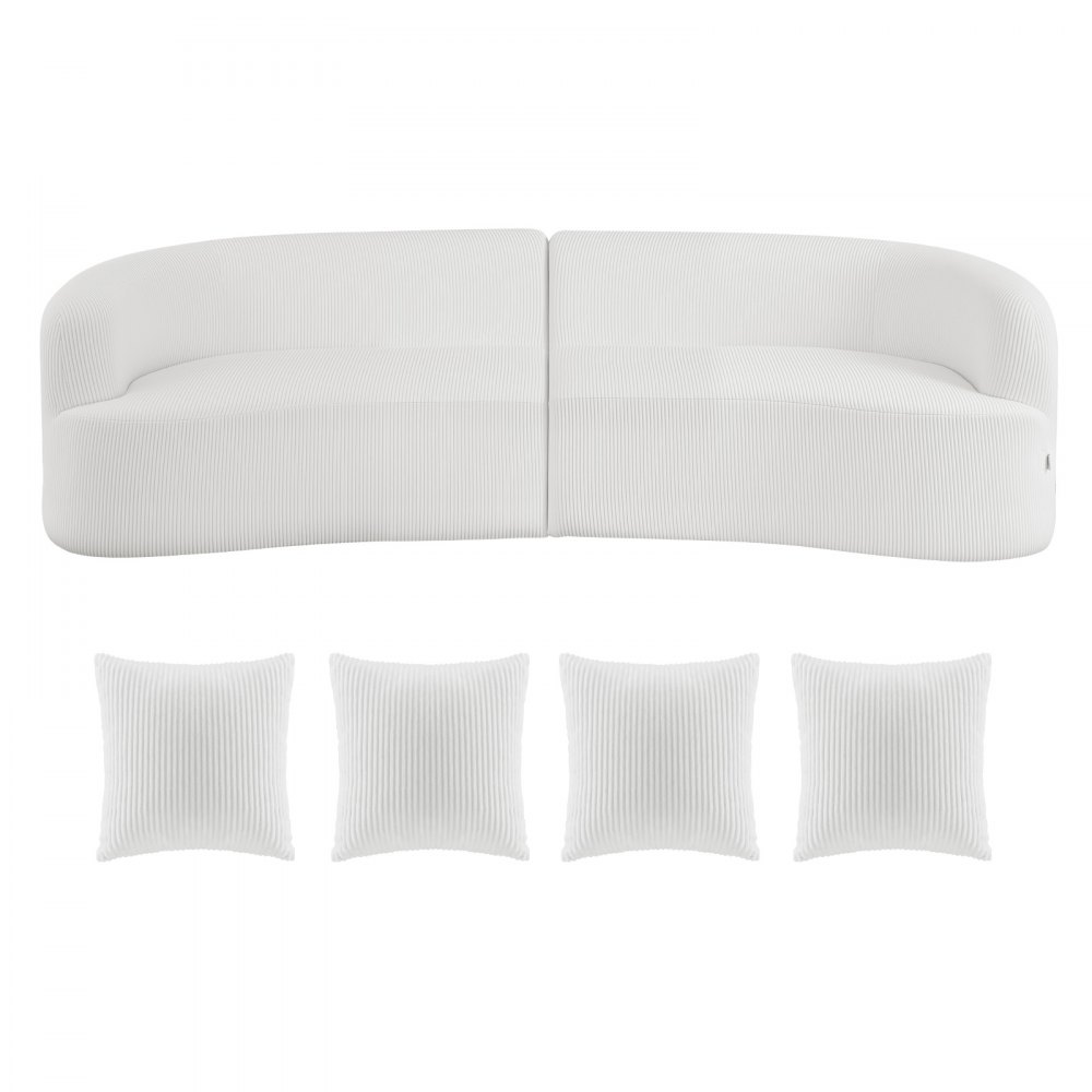 VEVOR 2840 mm Curved Modular Sofa, Modern Luxury Sectional Couch with 4 Pillows, Oversized Cloud Plush Corduroy Sofa Couch with Wide Deep Seat, for Living Room, Bedroom, Apartment, Office, White