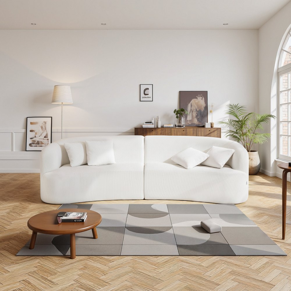 VEVOR Luxury Modern Cloud Plush Sectional Sofa, 112" Curved Modular Couch with 4 Pillows - Oversized Deep Seat Corduroy Fabric for Living Room, Apartment, Office, No Assembly Needed, White