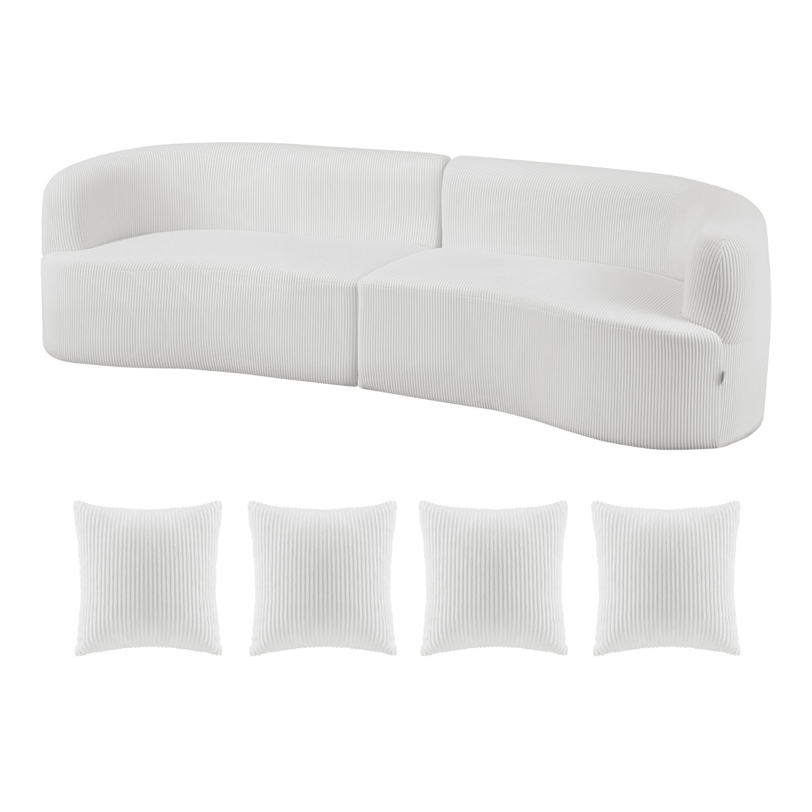 VEVOR 2840 mm Curved Modular Sofa, Modern Luxury Sectional Couch with 4 Pillows, Oversized Cloud Plush Corduroy Sofa Couch with Wide Deep Seat, for Living Room, Bedroom, Apartment, Office, White