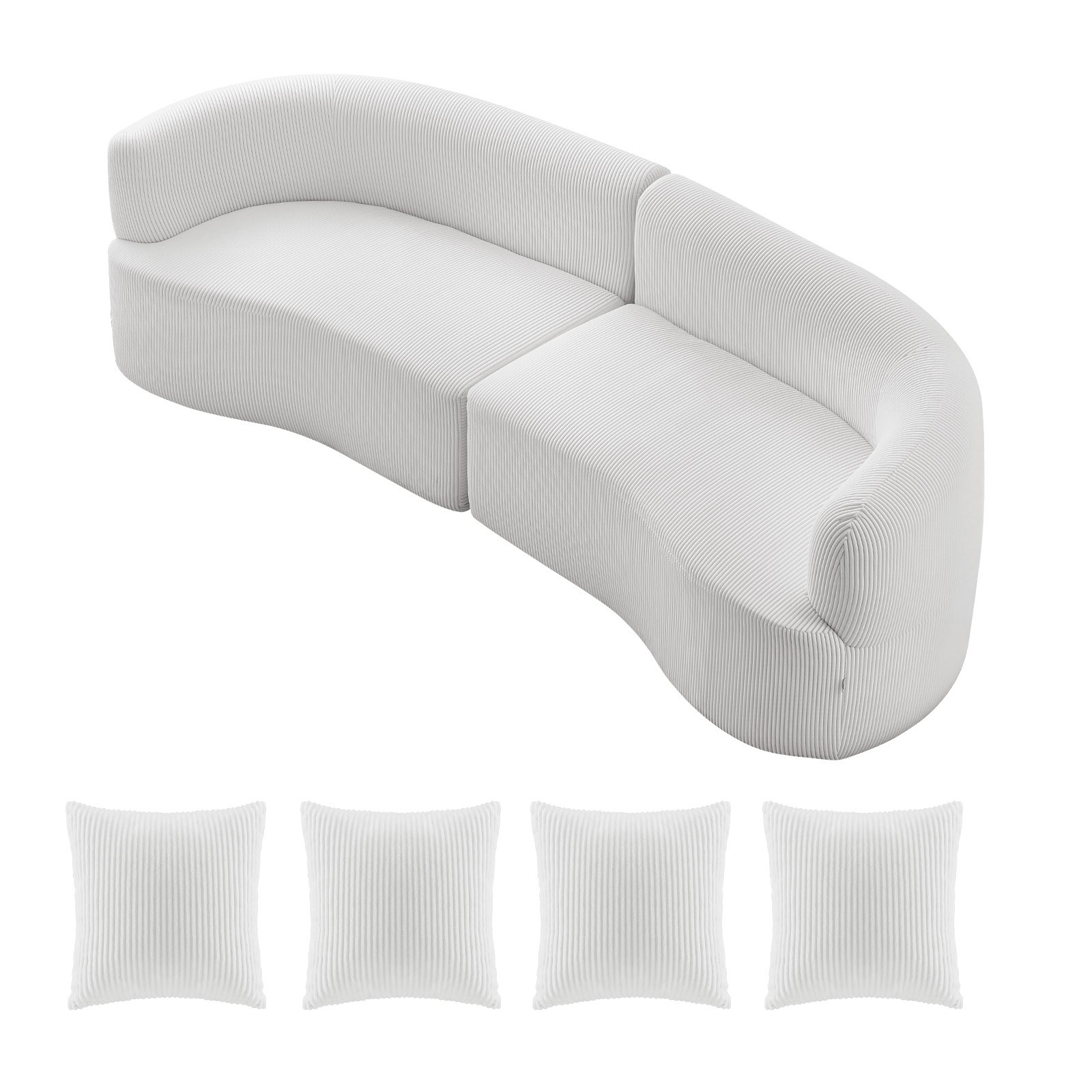 VEVOR 2840 mm Curved Modular Sofa, Modern Luxury Sectional Couch with 4 Pillows, Oversized Cloud Plush Corduroy Sofa Couch with Wide Deep Seat, for Living Room, Bedroom, Apartment, Office, White