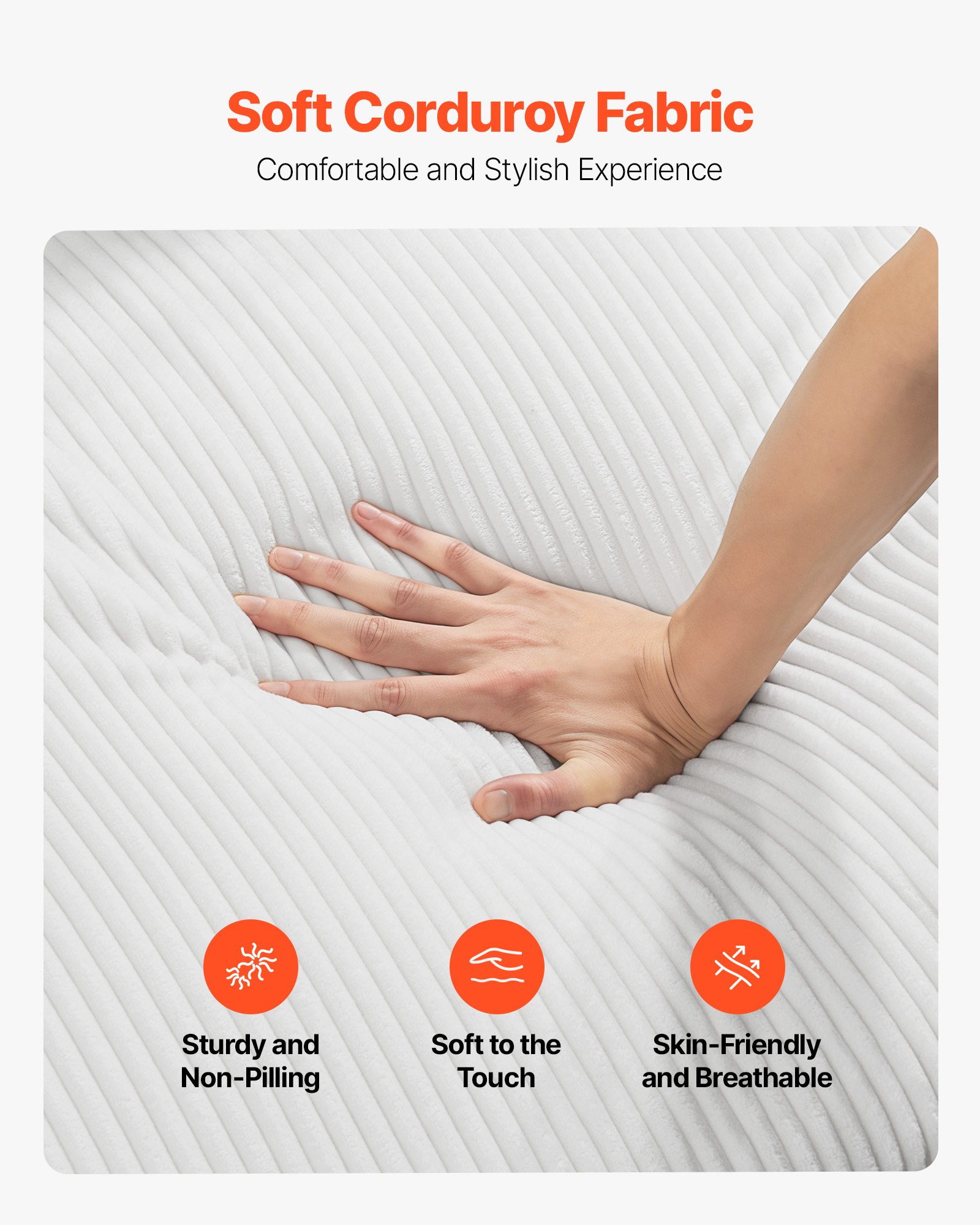 VEVOR Luxury Modern Cloud Plush Sectional Sofa, 112" Curved Modular Couch with 4 Pillows - Oversized Deep Seat Corduroy Fabric for Living Room, Apartment, Office, No Assembly Needed, White