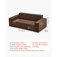 VEVOR 3-Seater Sofa in a Box, 83-Inch No Assembly Corduroy Couch with Memory Foam, Deep Seats for Living Room, Apartment, or Office, Brown