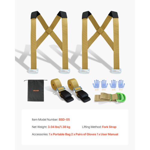 VEVOR Moving Straps, Supports Up To 1000 Lbs, 2-Person Lifting And Moving System With 2 Harness Straps, Move Furniture Appliances Mattresses - View #10