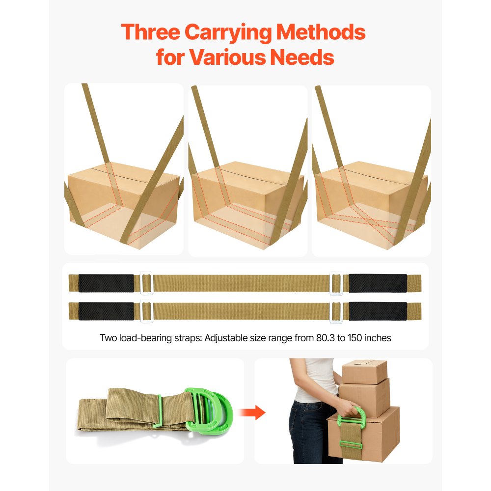VEVOR Moving Straps, 2-Person Lifting and Moving System with 2 Harness Straps, 2 Load-bearing Straps & 1 Handheld Strap, Adjustable Lifting Shoulder Straps Move Furniture Appliances Mattresses