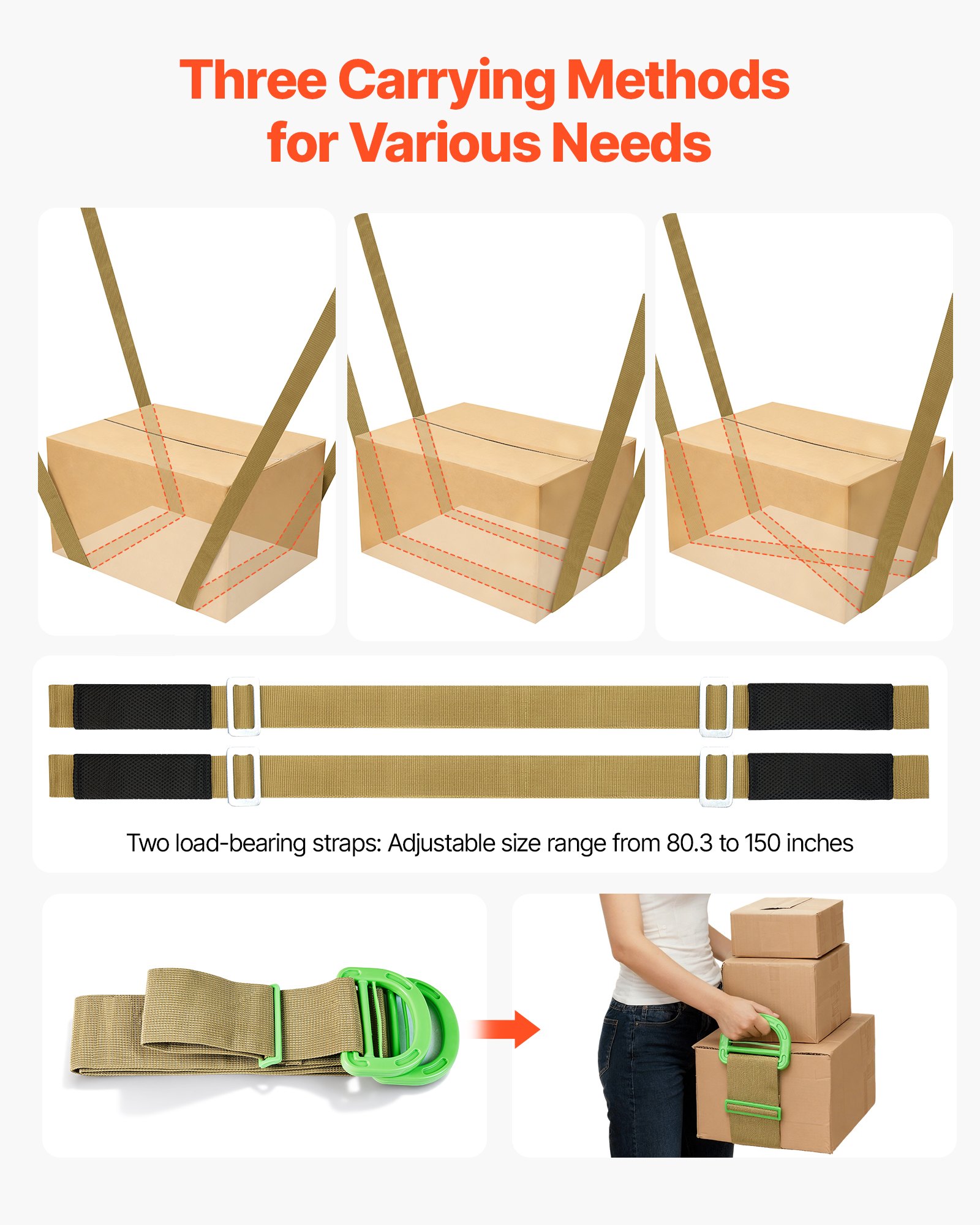 VEVOR Moving Straps, 2-Person Lifting and Moving System with 2 Harness Straps, 2 Load-bearing Straps & 1 Handheld Strap, Adjustable Lifting Shoulder Straps Move Furniture Appliances Mattresses