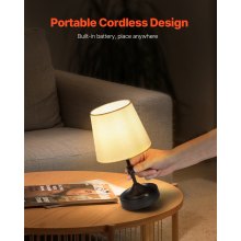 Cordless Table Lamp Rechargeable Battery Small Desk Lamp Fabric Shade Black