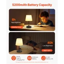 Cordless Table Lamp Rechargeable Battery Small Desk Lamp Fabric Shade Black