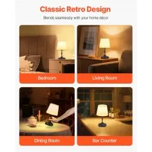 Cordless Table Lamp Rechargeable Battery Small Desk Lamp Fabric Shade Black