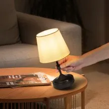 Cordless Table Lamp Rechargeable Battery Small Desk Lamp Fabric Shade Black