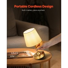 Cordless Table Lamp Rechargeable Battery Small Desk Lamp Fabric Shade Gold
