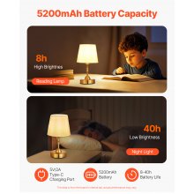Cordless Table Lamp Rechargeable Battery Small Desk Lamp Fabric Shade Gold