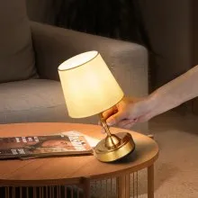 Cordless Table Lamp Rechargeable Battery Small Desk Lamp Fabric Shade Gold